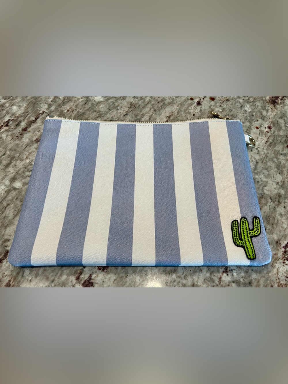 Stoney Clover Lane Flat Pouch Blue White Stripe Cactus